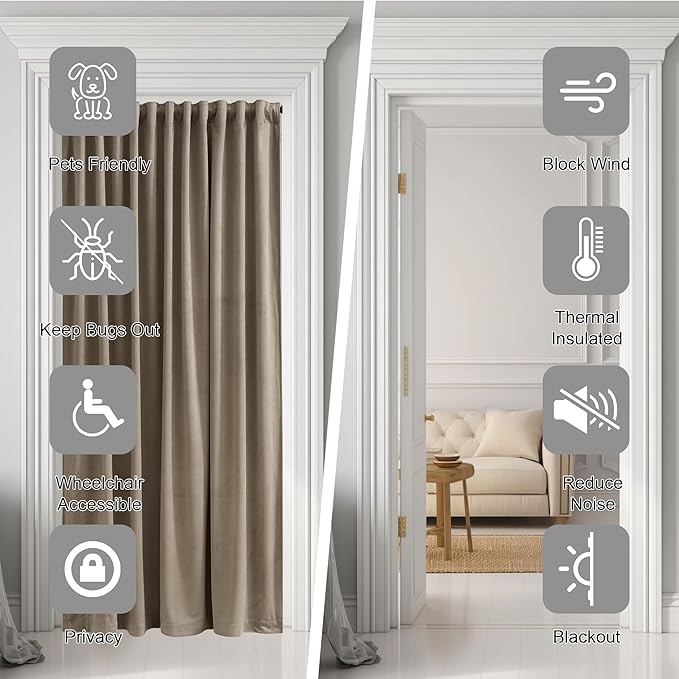 StangH Camel Beige Velvet Curtains Back Tab Thermal Insulated Privacy Room Divider for Doorway/Bedroom, Room Darkening Window Panels for Living Room, W42 x L80, 1 Panel