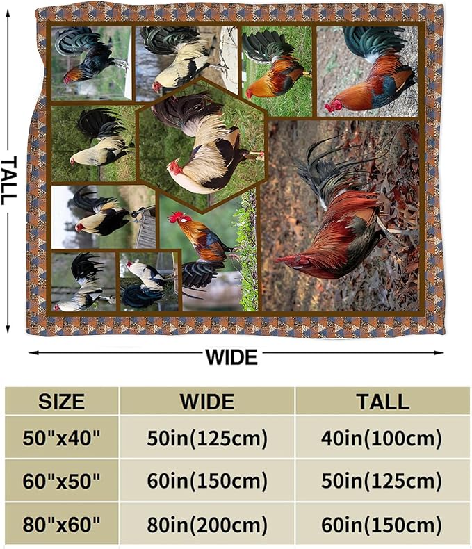 Rooster Chicken Throw Blanket - Soft, Warm & Cozy Fleece for Girls, Women, Kids & Adults - 80"x60" Couch, Sofa, Bed