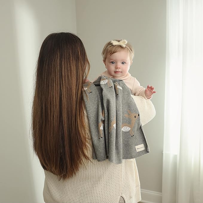 Soft Baby Swaddle Receiving Blanket - 100% Cotton Knit Soft Cozy Receiving Swaddling Quilt Blanket for Shower Gift Registry for Newborns, Infants, Toddlers (Deer - Sage)