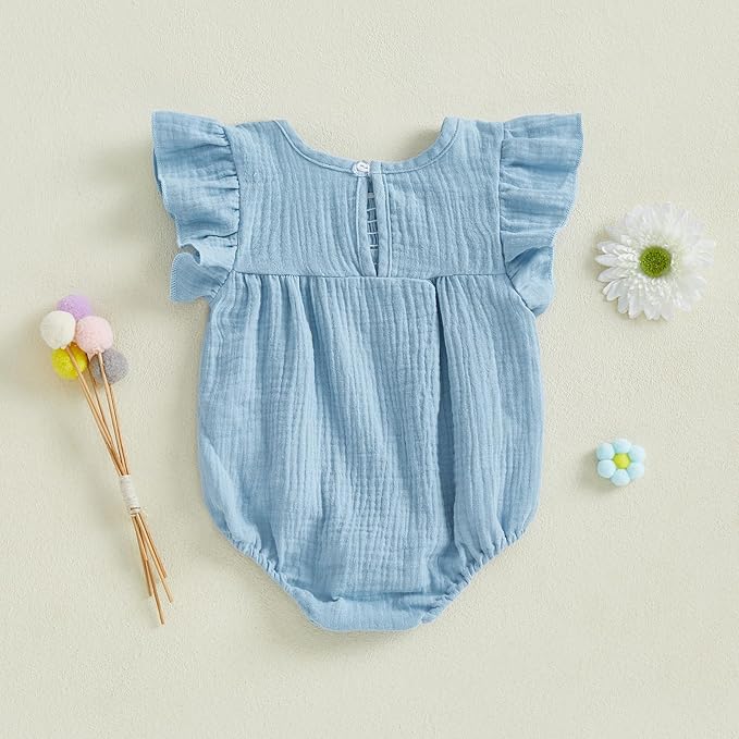 Gaono Newborn Baby Girl Smocked Bubble Romper Cute Boho Summer Clothes Ruffle Sleeveless Crochet Flower Vintage Bodysuit