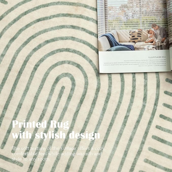 Area Rugs 9x12 Living Room - Large Washable Sage Green Boho Rugs for Bedroom Soft Abstract Rug Ultra-Thin Modern Rainbow Carpet Rug for Dining Room Nursery Room Home Decor
