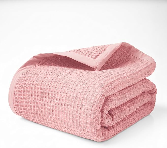 Salt Earth GOTS Certified 100% Organic Cotton Throw Blanket, 60"x80" Waffle Blankets & Throws for Bed, Throw Blanket for Couch, Cozy Christmas Blankets and Throws for Christmas Gifts (Misty Rose)