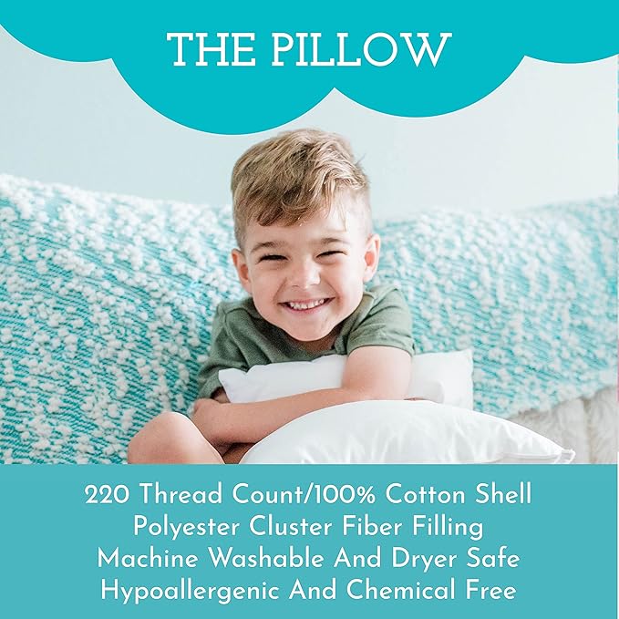 Little Sleepy Head Youth Pillow with Pillowcase 16x22, Soft Jumbo Toddler Pillow & Hypoallergenic Pillowcase - Perfect Kids Travel Pillow (Space 'N Rockets)