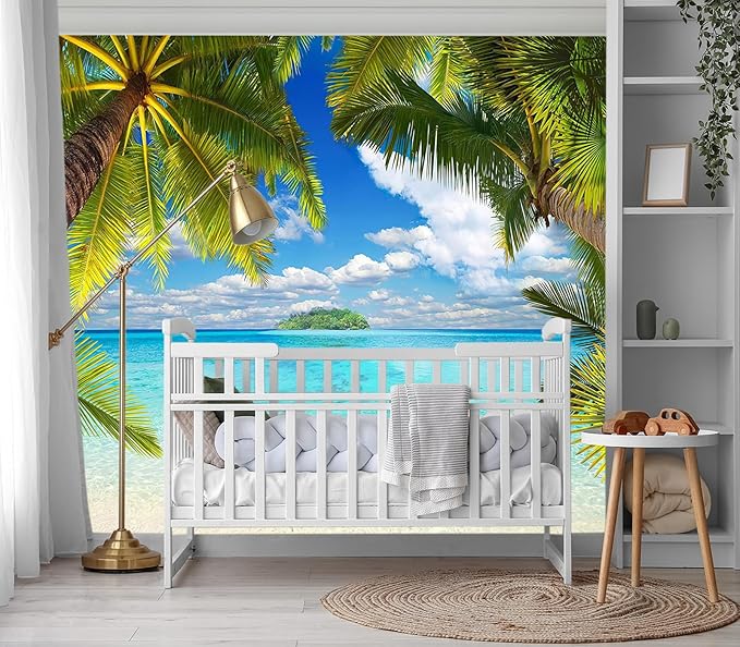 XMPMBM-Beach Palm Tree backsplash Large Decorative Wallpaper Tropical Palm Leaf Bedroom Bathroom Wall Mural- W 154" X H 105"（112 Square Foot）
