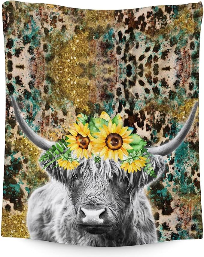 Highland Cow Blanket Gifts - 80x60 Inches Cute Throw Blanket for Women, Girls - Dark Soft Fuzzy Blankets for Bed Couch & Travel