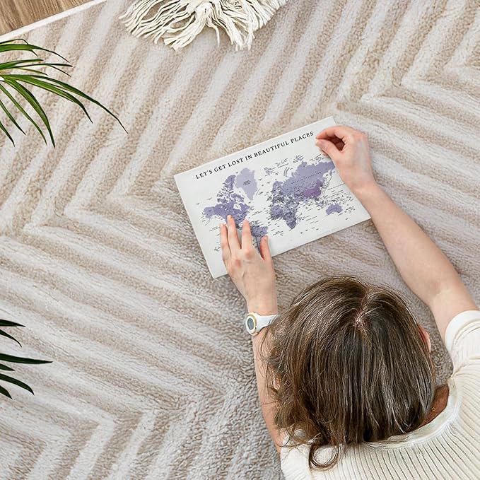 ElephantStock - Beautiful Places II Push Pin World Map Wall Art - Horizontal Canvas Wall Art - Living Room Wall Decor - Digital Art Map Canvas Art - White And Black Decor - 12" x 8"