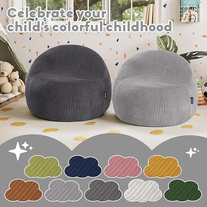 COMAX Bean Bag Chairs for Kids, Toddler BeanBag Sofa with Filler Bean Couch Stuffed for Boys and Girls, Lazy Floor Chair for Playroom, Nursery Room, Dark Grey