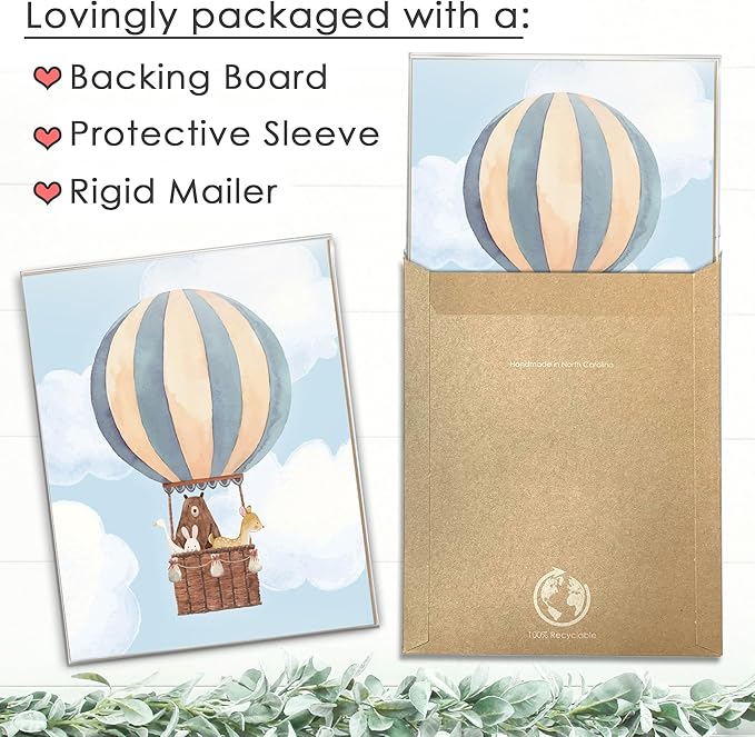 DREAM BIG PRINTABLES Hot Air Balloon Art Prints (Set of 3) - Unframed - 8x10s | Modern Nursery Wall Decor