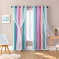 XiDi Curtains for Girls Bedroom 2 Panel Set, Thermal Insulated Window Ombre Panels, Rainbow Pink Drapes for Kids Room Unicorn Wall Decals, Black Out Curtains 54 Inch Long Pink/Purple/Green 34x54