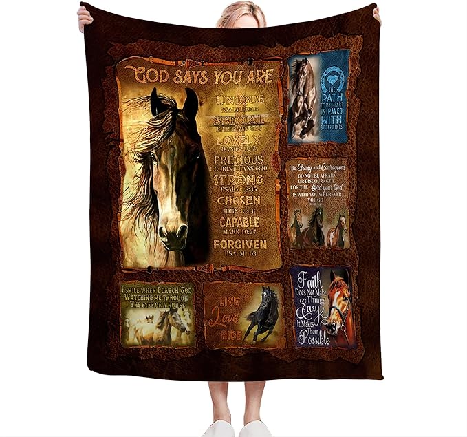 Horse Blanket Throws Horse Gifts Christian Horse Throw Blanket for Girls Women Kids Adults Soft Warm Cozy Fleece Blanket for Couch Sofa Bed 80"x60"