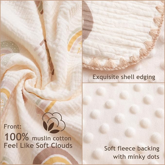 Baby Blanket with Dotted Double Layers Muslin Soft Swaddle Blanket Cotton Neutral Receiving Blankets for Toddler Baby Quilt Throw Blanket Bed Throw Blanket for Newborn Unisex 40x40 Inch-Constellation