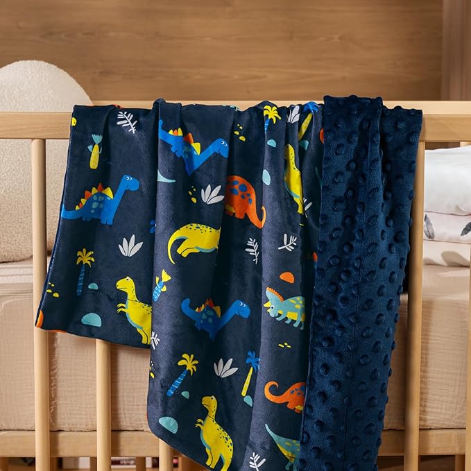david's kids Micro Fleece Minky Baby Blanket for Boys with Double Layer and Soothing Raised Dots, Breathable and Soft Lightweight Receiving Blanket for Newborns, 50x60 Inches, Dinosaur