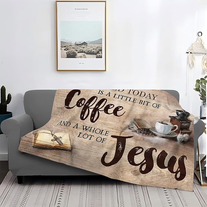 Tijuboni Christian Coffee Throw Blanket Religious Faith Gifts for Women Men Girls Boys Kids Adults Soft Flannel Fleece Blanket for Couch Sofa Bed Home Decor 50"x60"