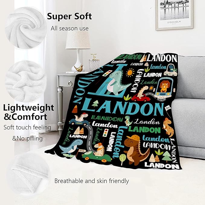 Custom Dinosaur Truck Blanket Gifts for Girls Boys Women - Super Soft Cozy Warm Throw Sheet for Couch Bed Sofa Office Decor All Season 90"x120" for Whole Family