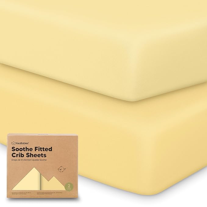 KeaBabies 2-Pack Organic Crib Sheets for Boys, Girls - 52x28 Fitted Crib Mattress Sheet Neutral, Breathable Jersey Cotton Cover for Baby Bed, Toddler Mattress, Soft & Cute Prints (Sunshine)