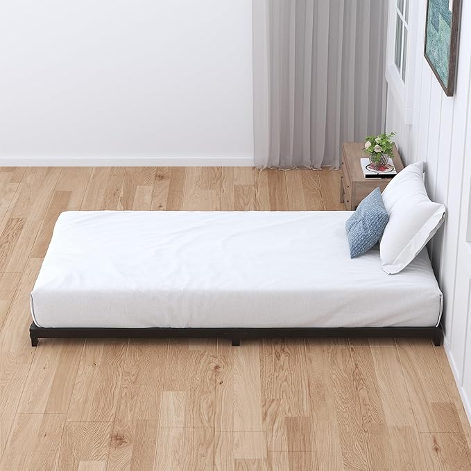 4 Inch Twin XL Bed Frames Low Profile, XL Twin Bed Frame No Box Spring Needed, Heavy Duty Metal, Easy Assembly, Black