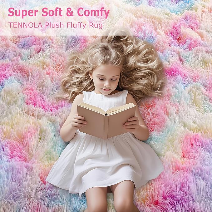 Soft Fluffy Area Rug 8x10 Plush Rainbow Rugs for Girls Bedroom Shaggy Carpet Kawaii Unicorn Rug for Living Room Fuzzy Nursery Rug for Baby's Toddler's Room Cute Colorful Room Decor for Kids