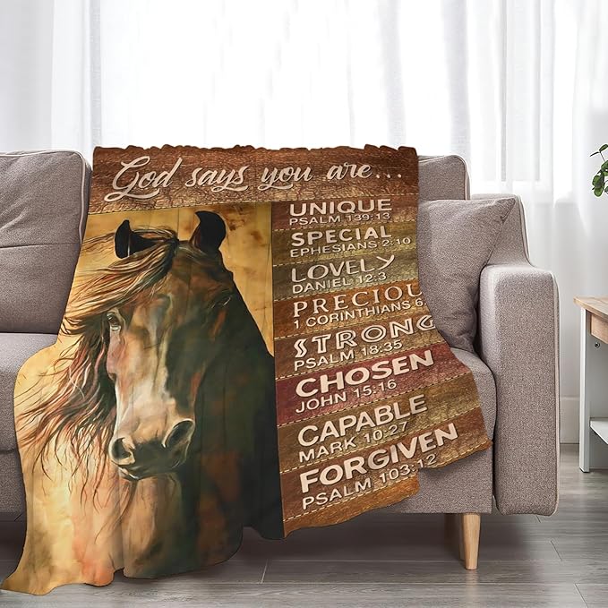 Tijuboni Christian Horse Throw Blanket Horse Gifts for Girls Boys Women Men Kids Adults Soft Flannel Fleece Blanket for Couch Sofa Bed Home Decor 50"x60"