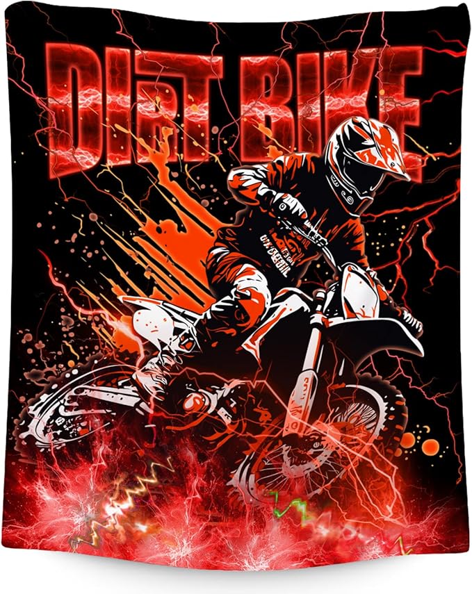 Boys Blanket Dirt Bike Blankets Gifts for Kids Son Grandson, 60"x80" Warm Lightweight Flannel Throw for Bed Living Room