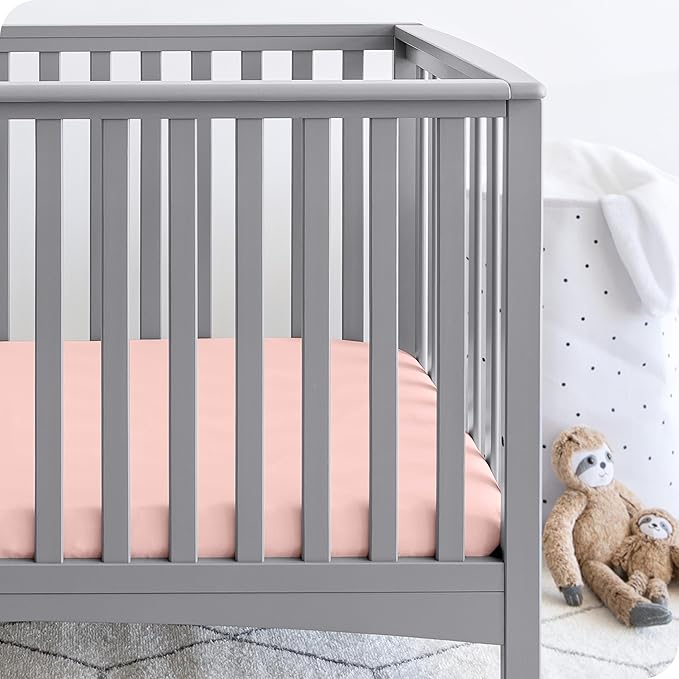 Bare Home 2-Pack Fitted Crib Sheets - Premium 1800 Ultra-Soft Microfiber - Breathable - Baby Sheet - for Boys & Girls - Fits Standard Crib and Toddler Mattresses (Pink Slipper/White)