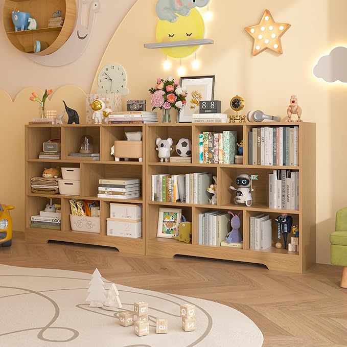 Book Shelf for Kids, 8 Cubes Storage Organizer Montessori Shelf, 3-Tier Wooden Kids Bookcase, Toy Storage Organizer for Children, Toddler Bookshelf Cube Shelf for Kid’s Room, Classroom