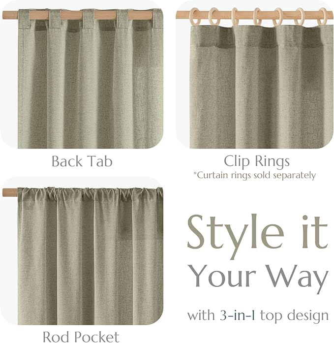 jinchan Linen Blend Curtains 72 inch Length 2 Panels for Bedroom Living Room, Light Filtering 50 inch Wide Farmhouse Drapes with Rod Pocket Back Tab(50W x 72L, Light Green)