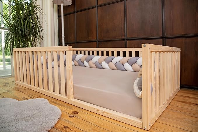 Montessori Floor Bed Full Size 54x75 / Height 18.9'' | Pine Tree Toddler Bed Frame, Wood Bed Frame | Gift for Kids Room Decor (Full)