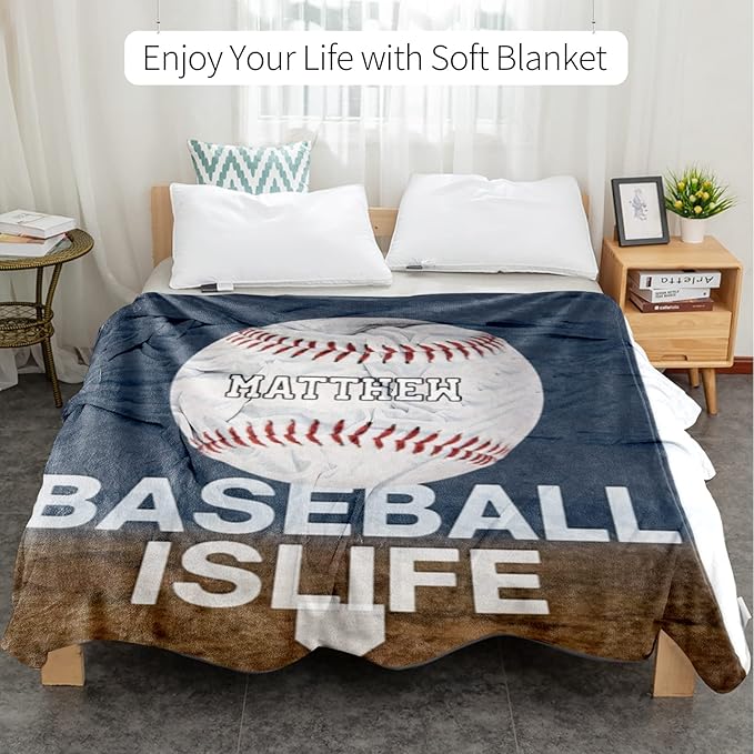 Personalized Baby Balll Soft Blanket: Custom Kids Baseball Design Blanket with Name and Number - Bedding Gifts for Infants Toddlers Adults 40x50inch