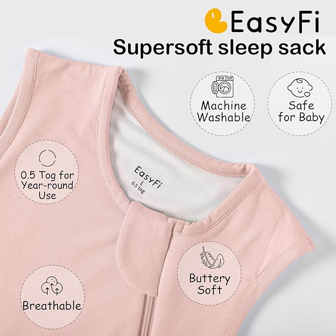 Supersoft Rayon Made from Bamboo Sleep Sack 3-6 Months Newborn Sleep Sack 0-3 Months 0.5 Tog Lightweight Baby Wearable Blanket with 2-Way Zipper Summer Unisex Sleeping Bag for Babies - Pink