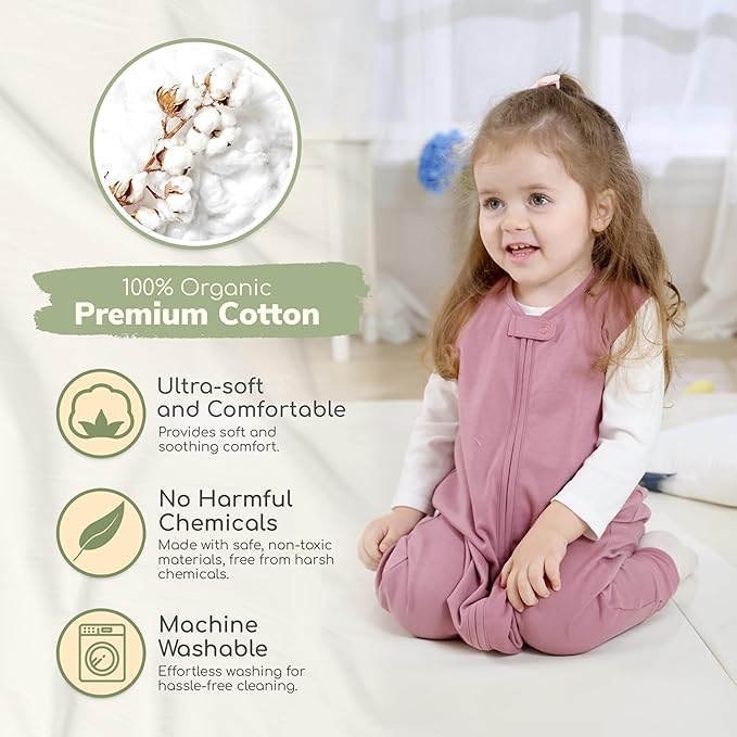 Mama Cheetah Toddler Sleep Sack with Feet 4T-5T, 1.0 TOG Organic Cotton Baby Wearable Blankets with Legs, Baby Sleeping Bag for Walkers, Early Walker X-Large