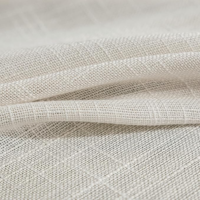FMFUNCTEX Linen Semi Sheer Natural Curtains for Bedroom Living Room, Beige Curtain Panels 84 Inches Long Sheer Linen Textured Window Drapes Farmhouse Light Filtering 2 Panels Rod Pocket