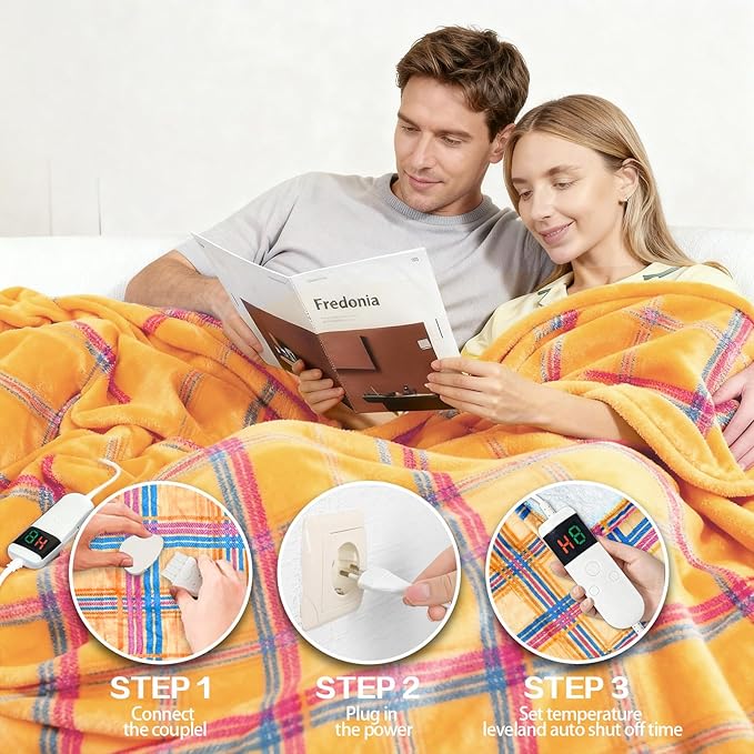 Electric Blanket Heated Twin, Soft Flannel 62"x84" Plaid Heating Blanket with 8 Hours Auto Off 10 Fast Heating Levels Machine Washable Sherpa Heated Blanket with Overheating Protection