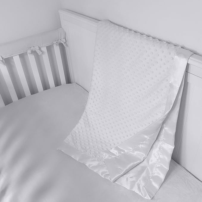 American Baby Company Heavenly Soft Chenille Receiving Blanket, 2-Layer Design with Minky Dot & Silky Satin, White, 30" x 40" for Boys and Girls