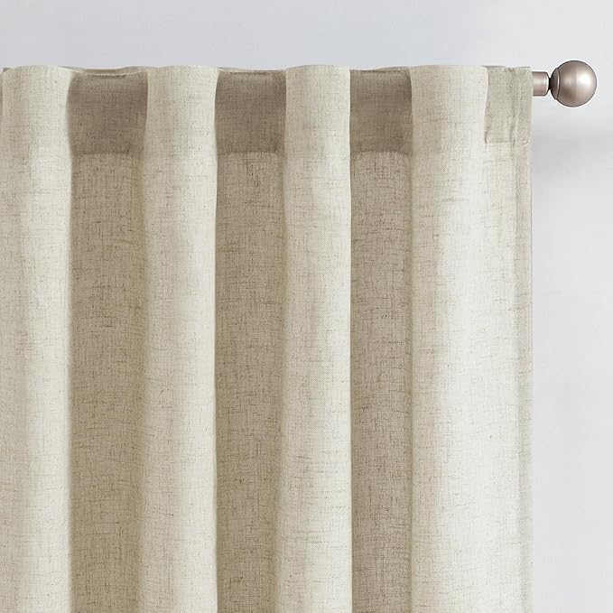 jinchan Oat Linen Blend Curtains for Living Room 84 Inch Length 2 Panels Curtains for Sliding Glass Doors, 50 Inch Wide Farmhouse Drapes with Rod Pocket Back Tab(50W x 84L, Oat)