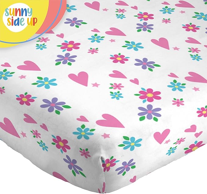 Sunny Side Up Rainbow Unicorns Toddler Sheet Set - 3 Piece Toddler Bedding Set Includes Pillow Cover - Super Soft Floral Hearts Microfiber Sheets