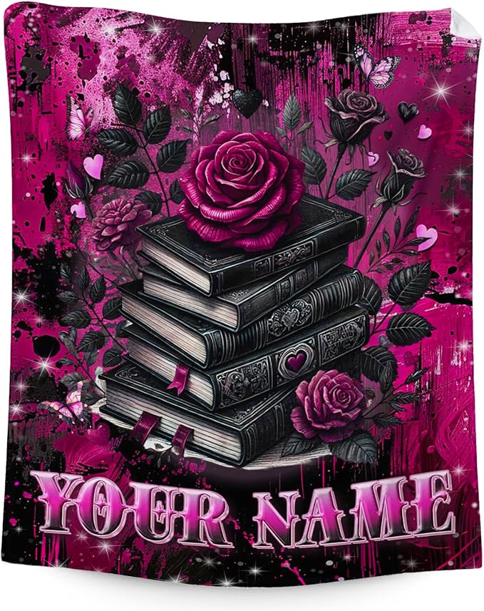 Custom Book Lovers Gifts for Toddler - Personalized Gothic Reading Blanket for Reader - 30" x 40" Book Throw Blankets for Girls, Kids