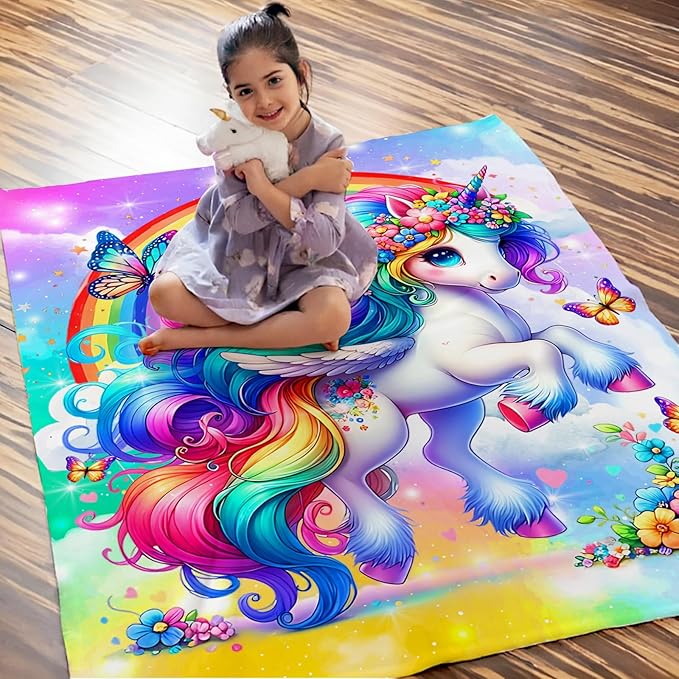 Girls Unicorn Blanket, Throw Blankets Gift for Kids Teens Adults Unicorn Lovers 50x60 Inches Soft Cozy Throw for Sofa Couch Bed Cute Decor Stuff
