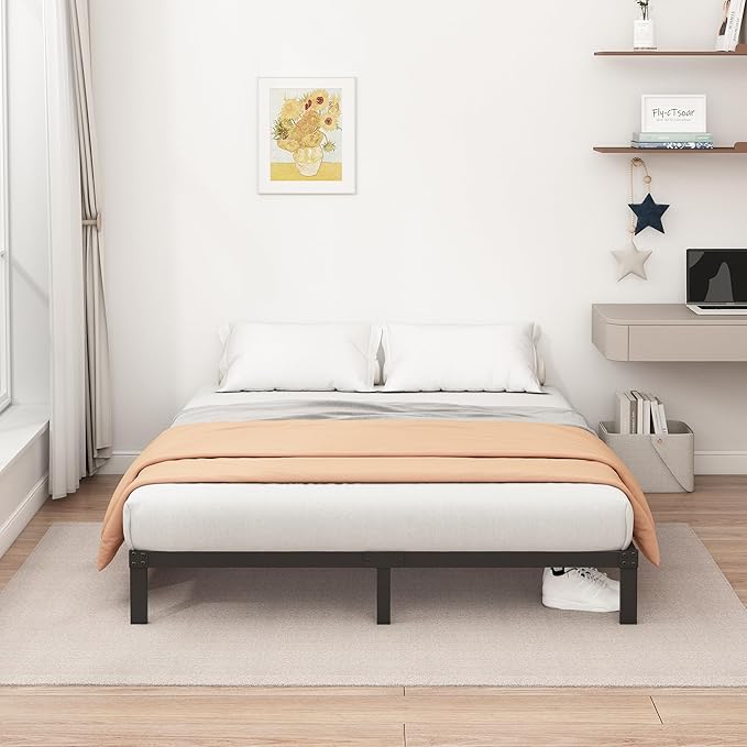 9 Inch Low King Bed Frame Heavy Duty Metal Platform, No Box Spring Needed, Easy Assembly Mattress Foundation, No Noise, Black