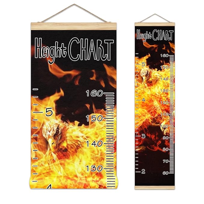 Kids Growth Chart Ruler for Wall Wood Frame Height Measure Chart 13.4x56 in Linen Hanging Height Growth Chart Animal Phoenix Bird Kids Room Decor