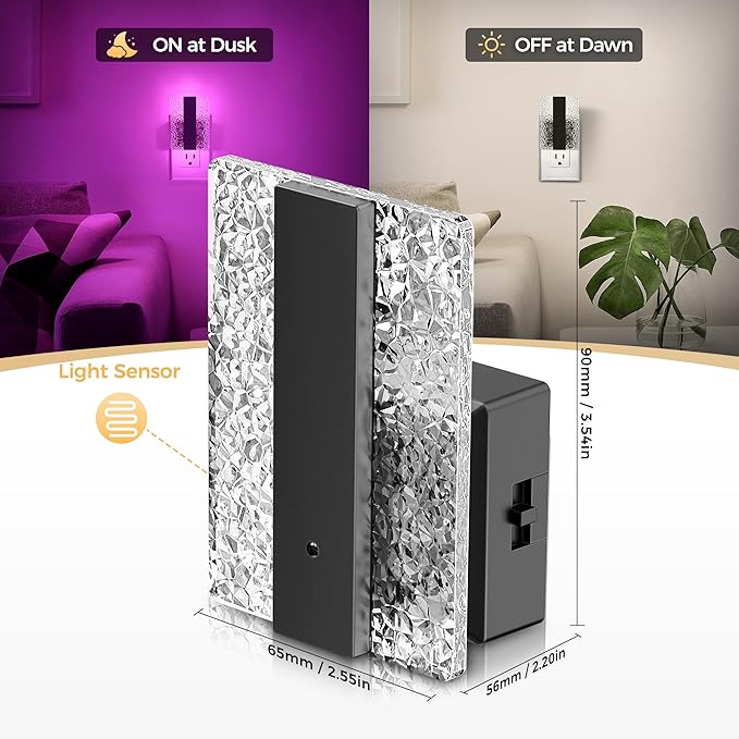 DORESshop LED Night Lights Plug Into Wall, Decorative Night Light with Dusk-to-Dawn Sensor, 8 Color-Changing Nightlights with Slide Button, Night-Lights for Bathroom, Hallway, Christmas Gifts