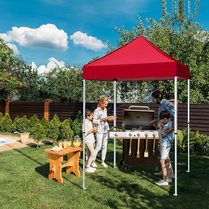 EAGLE PEAK 5x5 Pop Up Canopy Tent Instant Outdoor Canopy Easy Set-up Straight Leg Folding Shelter, Red