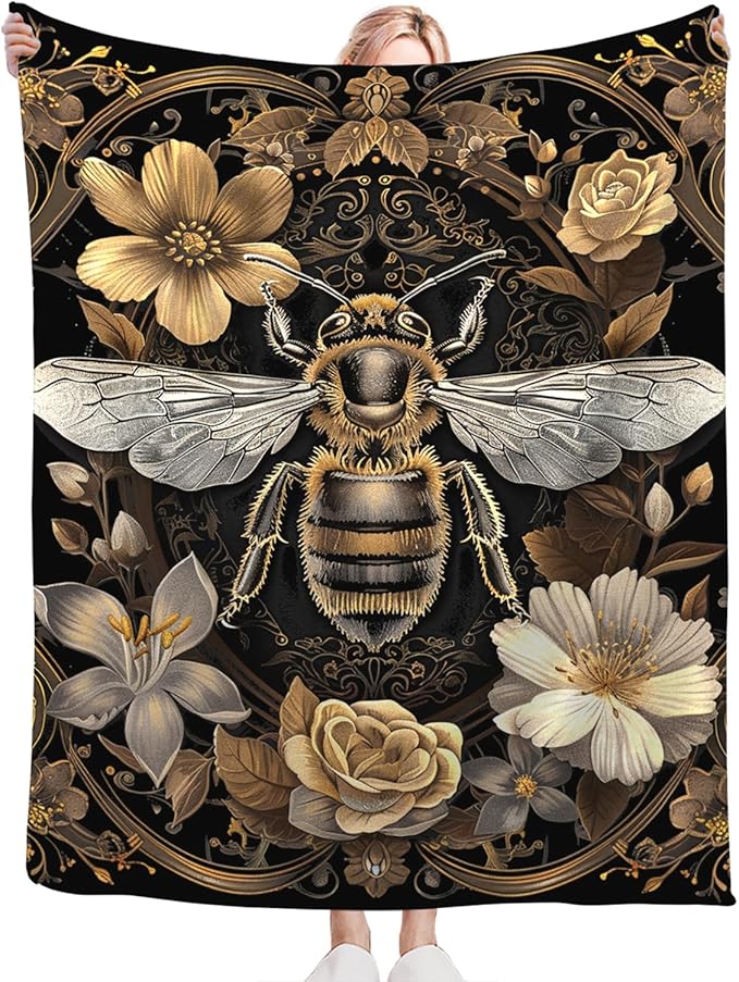 Tijuboni Bee Throw Blanket Bee Gifts for Women Men Girls Boys Kids Adults Soft Flannel Fleece Blanket for Couch Sofa Bed Home Decor 50"x60"