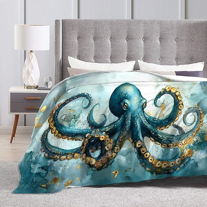 Tijuboni Octopus Throw Blanket Ocean Gifts for Girls Boys Women Men Kids Adults Soft Flannel Fleece Blanket for Couch Sofa Bed Home Decor 40"x50"