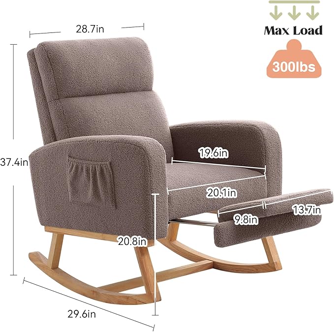 Rocking Chair Nursery with Foot Rest, Nursing Rocking Chairs for Mom Nursery, Teddy Rocker Glider with High Backrest for Living Room, Bedroom, Coffee