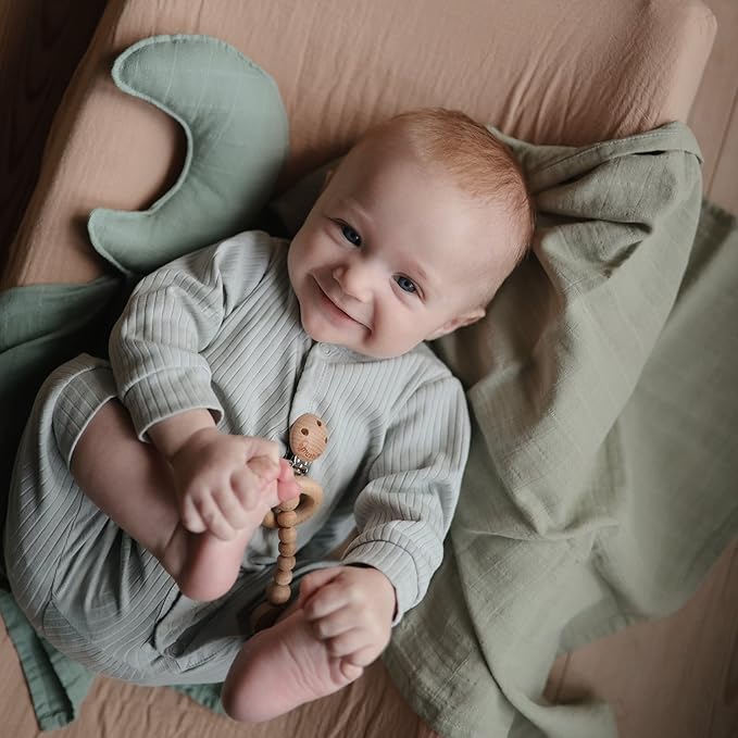 mushie Moon Security Blanket | Baby Lovey | 100% Organic Muslin Cotton (Roman Green)