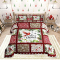 Castle Fairy Merry Christmas Comforter Set Toddler Size,Xmas Rustic Patchwork Watercolor Cardinal Bird Bedding Set for Kids Boys Men,Red Floral Leaves Snowflakes Plaid Quilt Set with 1 Pillowcase