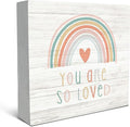 SRADMO You Are So Loved Rainbow Heart Wood Box Sign Desk Decor, Kids Inspirational Quotes Wooden Block Box Sign Decoration For Nursery Playroom Kids Room Shelf Table Decor