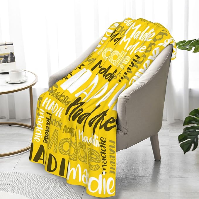 Dr.TOUGH Personalized Blankets with Name Customized Baby Blankets for Girls Boys Adults Monogrammed Blankets and Throws Christmas Birthday Mothers Fathers Valentines Day Gift (Gold,50''×60'')