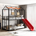 MERITLINE Metal Bunk Bed Twin Over Twin Bunk Bed Frame with Slide,Twin Over House Bed with Guardrails