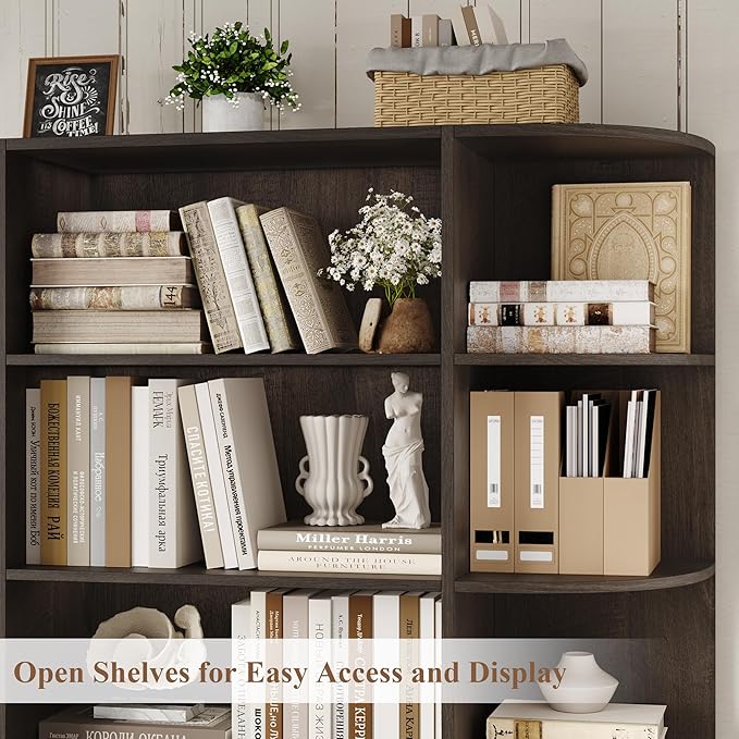 HOSTACK 75" Tall Book Shelf and Bookcase, 6 Tier Bookshelf with Storage, 47" Wide Bookcase with Doors, Freestanding Wood Display Shelves with Book Storage Cabinet for Home Office, Dark Brown